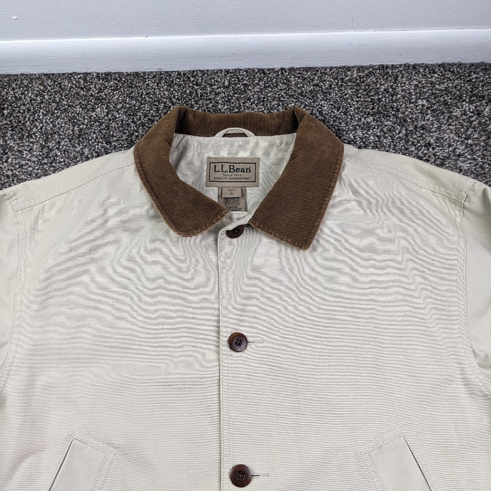 VTG LL Bean Jacket Canvas Chore Barn Corduroy Collar Flannel Lined Mens Large - Picture 3 of 13
